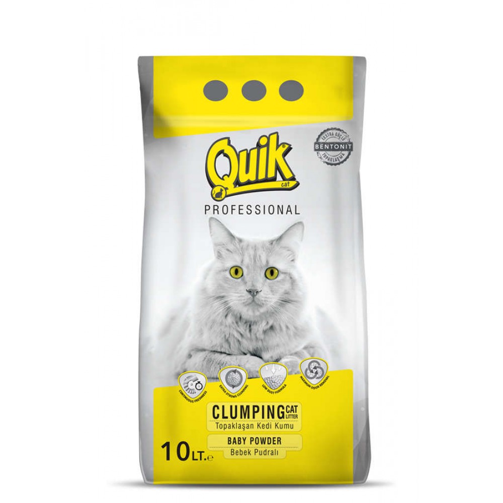 Quik Bentonit Topaklaşan Bebek Pudralı İnce Taneli Kedi Kumu 10 Lt
