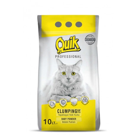 Quik Bentonit Topaklaşan Bebek Pudralı İnce Taneli Kedi Kumu 10 Lt