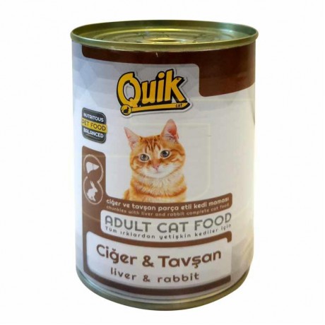 Quik Ciğerli Ve Tavşan Etli Konserve Yetişkin Kedi Maması 415 gr